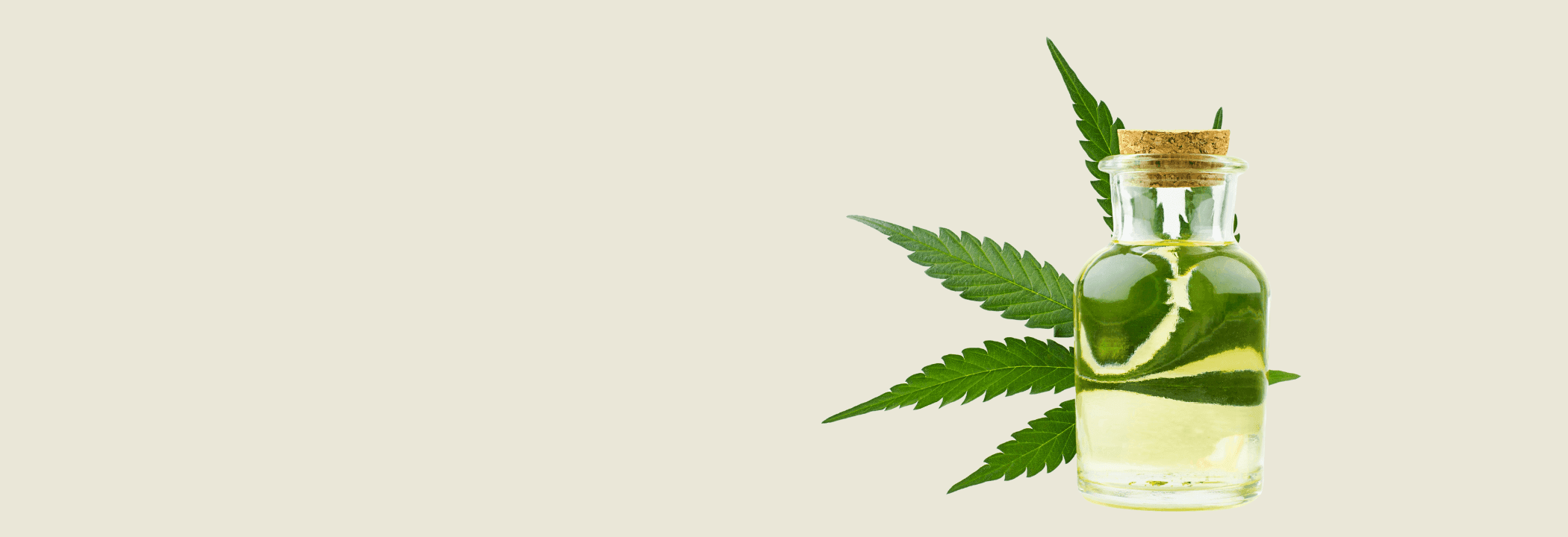 grünes Cannabis Blatt und Extrakt auf beigem Hintergrund